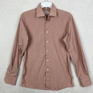 Eton Orange Dress Shirt Men 15 38 Button Up Plaid Check Long Sleeve Contemporary